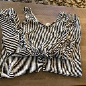 Black and white striped romper. Comfortable!